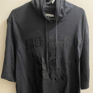 Mens Black True Religion Short Sleeve Hoodie. Size Large.